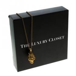 Pre Owned Alexander McQueen Skull Crystal Gold Tone Necklace