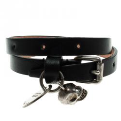 مملوكة مسبقًا سوار أليكساندر ماكوين جلد أسود جمجمة مزينة إلتفاف مزدوج