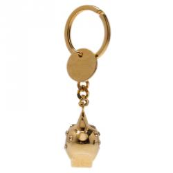 Pre Owned Alexander McQueen Gold Strass Punk Skull Keyring 