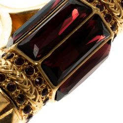 Pre Owned Alexander Mcqueen Crystal Spike Gold Tone Two Finger Ring Size 56