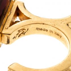 Pre Owned Alexander Mcqueen Crystal Spike Gold Tone Two Finger Ring Size 56