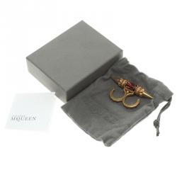 Pre Owned Alexander Mcqueen Crystal Spike Gold Tone Two Finger Ring Size 56