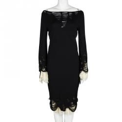 Alexander McQueen Black Wool Plisse Underlay Distressed Dress L