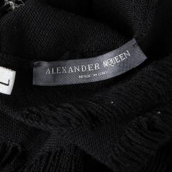 Alexander McQueen Black Wool Plisse Underlay Distressed Dress L