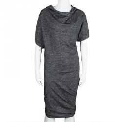 Pre Owned Alexander McQueen Grey Marled Knit Draped Asymmetric Dress S 