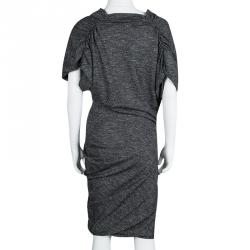 Pre Owned Alexander McQueen Grey Marled Knit Draped Asymmetric Dress S 