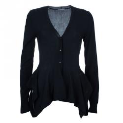 Pre Owned Alexander McQueen Black Wool Peplum Cardigan S