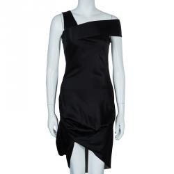Pre Owned Alexander McQueen Black Asymmetric Silk Dress S