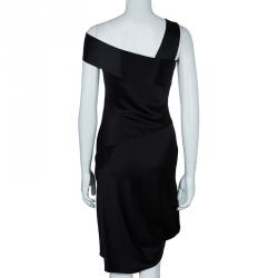 Pre Owned Alexander McQueen Black Asymmetric Silk Dress S
