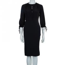 Pre Owned Alexander McQueen Black Gathered Waist Long Sleeve Dress S
