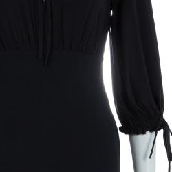 Pre Owned Alexander McQueen Black Gathered Waist Long Sleeve Dress S