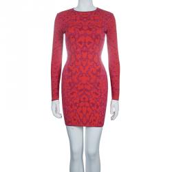 Alexander McQueen Pink and Red Leopard Print Pencil Dress XS