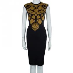 Pre Owned Alexander McQueen Black Floral Pattern Knit Sleeveless Bodycon Dress S