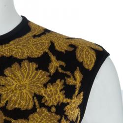 Pre Owned Alexander McQueen Black Floral Pattern Knit Sleeveless Bodycon Dress S