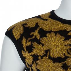 Pre Owned Alexander McQueen Black Floral Pattern Knit Sleeveless Bodycon Dress S
