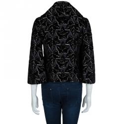 Pre Owned Alexander McQueen Black Leaf Print Embossed Velvet Jacket S