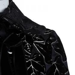 Pre Owned Alexander McQueen Black Leaf Print Embossed Velvet Jacket S