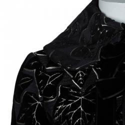 Pre Owned Alexander McQueen Black Leaf Print Embossed Velvet Jacket S