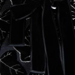 Pre Owned Alexander McQueen Black Leaf Print Embossed Velvet Jacket S