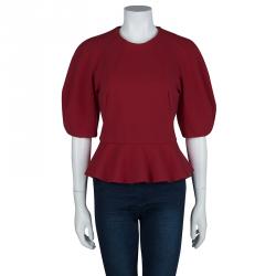 Pre Owned Alexander McQueen Red Raglan Sleeve Peplum Top S