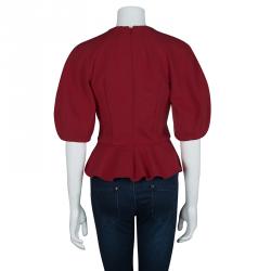 Pre Owned Alexander McQueen Red Raglan Sleeve Peplum Top S