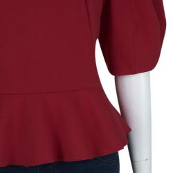 Pre Owned Alexander McQueen Red Raglan Sleeve Peplum Top S