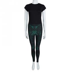 Pre Owned Alexander Mcqueen Dark Green Lace Print Leggings S