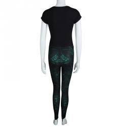 Pre Owned Alexander Mcqueen Dark Green Lace Print Leggings S