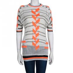 Pre Owned Alexander Wang Off White Knit Neon Colorblock Detail Sheer Top M