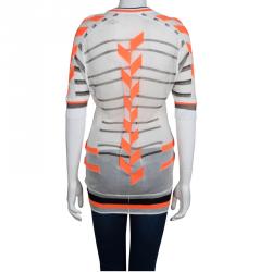 Pre Owned Alexander Wang Off White Knit Neon Colorblock Detail Sheer Top M