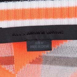 Pre Owned Alexander Wang Off White Knit Neon Colorblock Detail Sheer Top M