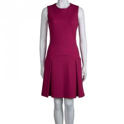 Pre Owned Alexander McQueen Red Dropped Waist Box Pleated Sleeveless Dress M