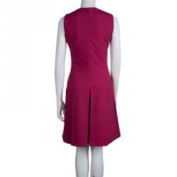 Pre Owned Alexander McQueen Red Dropped Waist Box Pleated Sleeveless Dress M