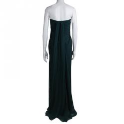 Pre Owned Alexander McQueen Green Draped Silk Strapless Gown M