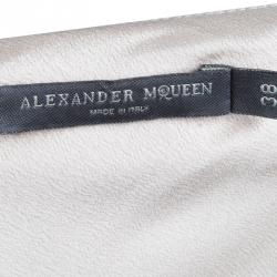 Pre Owned Alexander McQueen Beige Embroidered Silk One Shoulder Draped Sleeve Detail Gown S