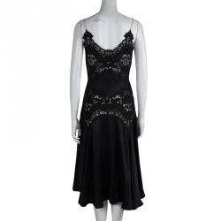 Pre Owned Alexander McQueen Black Silk Lace Detail Dress M