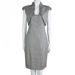 Pre Owned Alexander McQueen Monochrome Houndstooth Power Shoulder Dress M