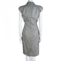 Pre Owned Alexander McQueen Monochrome Houndstooth Power Shoulder Dress M