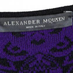 Pre Owned Alexander McQueen Purple Floral Jacquard Knit Long Sleeve Flared Dress S