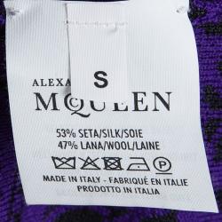 Pre Owned Alexander McQueen Purple Floral Jacquard Knit Long Sleeve Flared Dress S