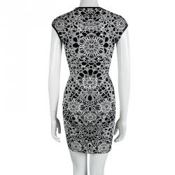 Pre Owned Alexander McQueen Monochrome Floral Jacquard Knit Sleeveless Bodycon Dress XS