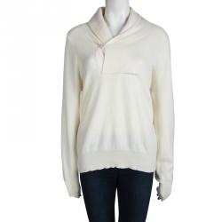 Pre Owned Alexander McQueen Cream Shawl Collar Cashmere Sweater XL