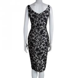 Pre Owned Alexander McQueen Grey Brocade Floral Dress L