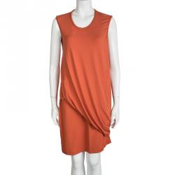 Pre Owned Alexander Mcqueen Orange Jersey Asymmetric Sleeveless T-Shirt Dress XL