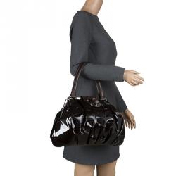 Pre Owned Alexander McQueen Dark Brown Patent Leather Elvie Satchel