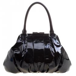 Pre Owned Alexander McQueen Dark Brown Patent Leather Elvie Satchel