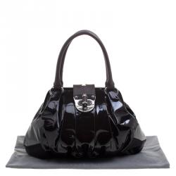 Pre Owned Alexander McQueen Dark Brown Patent Leather Elvie Satchel