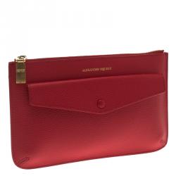 Pre Owned Alexander McQueen Red Leather Zip Pouch