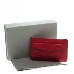 Pre Owned Alexander McQueen Red Leather Zip Pouch