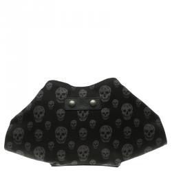 Pre Owned Alexander Mcqueen Black Skull Print Nylon De Manta Clutch